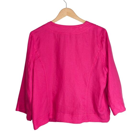 Kim Rogers 100% Linen Blazer Short Jacket Sz. XL Magenta Ruffle Workwear Dressy - Picture 2 of 9